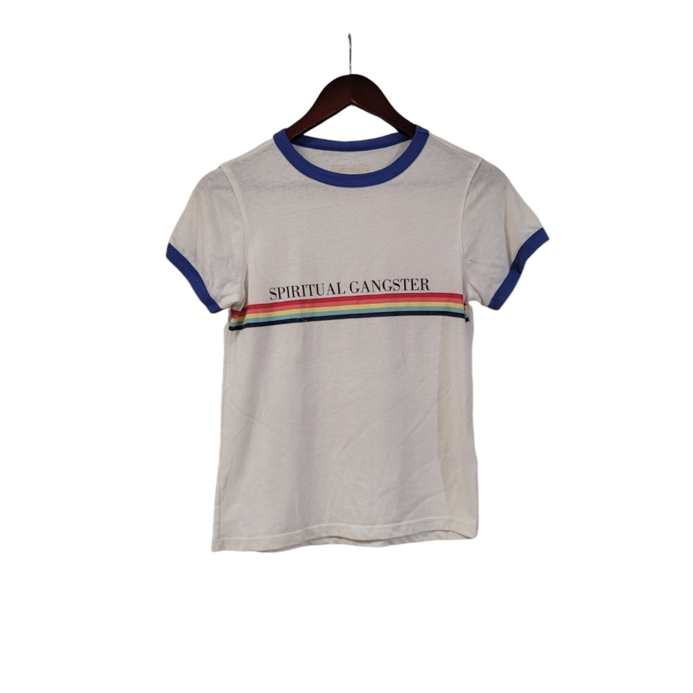Spiritual Gangster Retro 70s Ringer Tshirt Size Medium Unisex Rainbow - Picture 1 of 3
